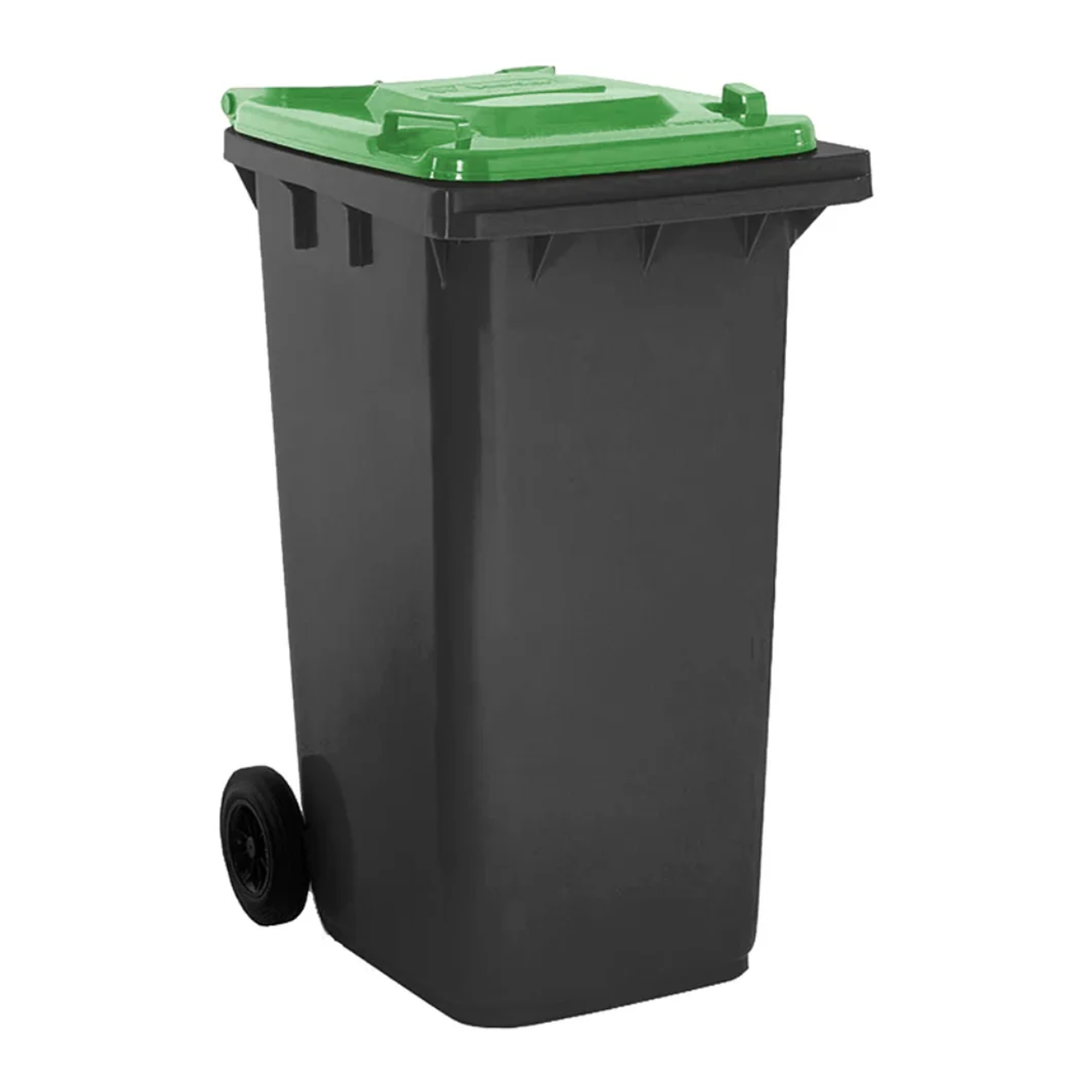 240L Black/Grey Wheelie Bin C/W Green Lid