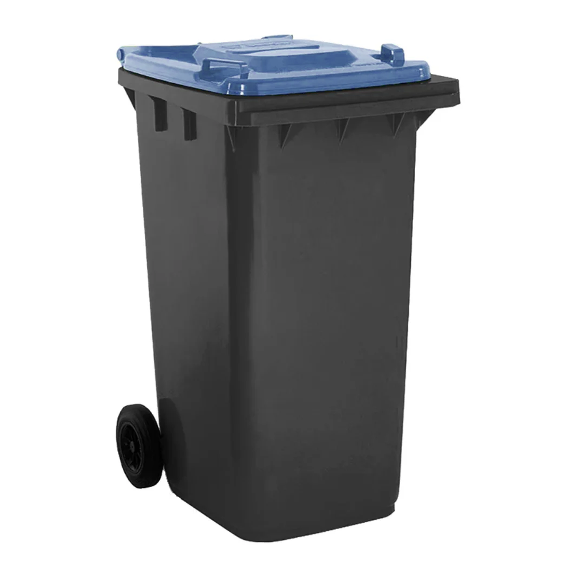 240L Black/Grey Wheelie Bin C/W Blue Lid
