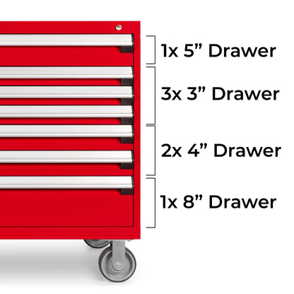 Rousseau Mobile 7 Drawer 48 Inch Red Toolbox