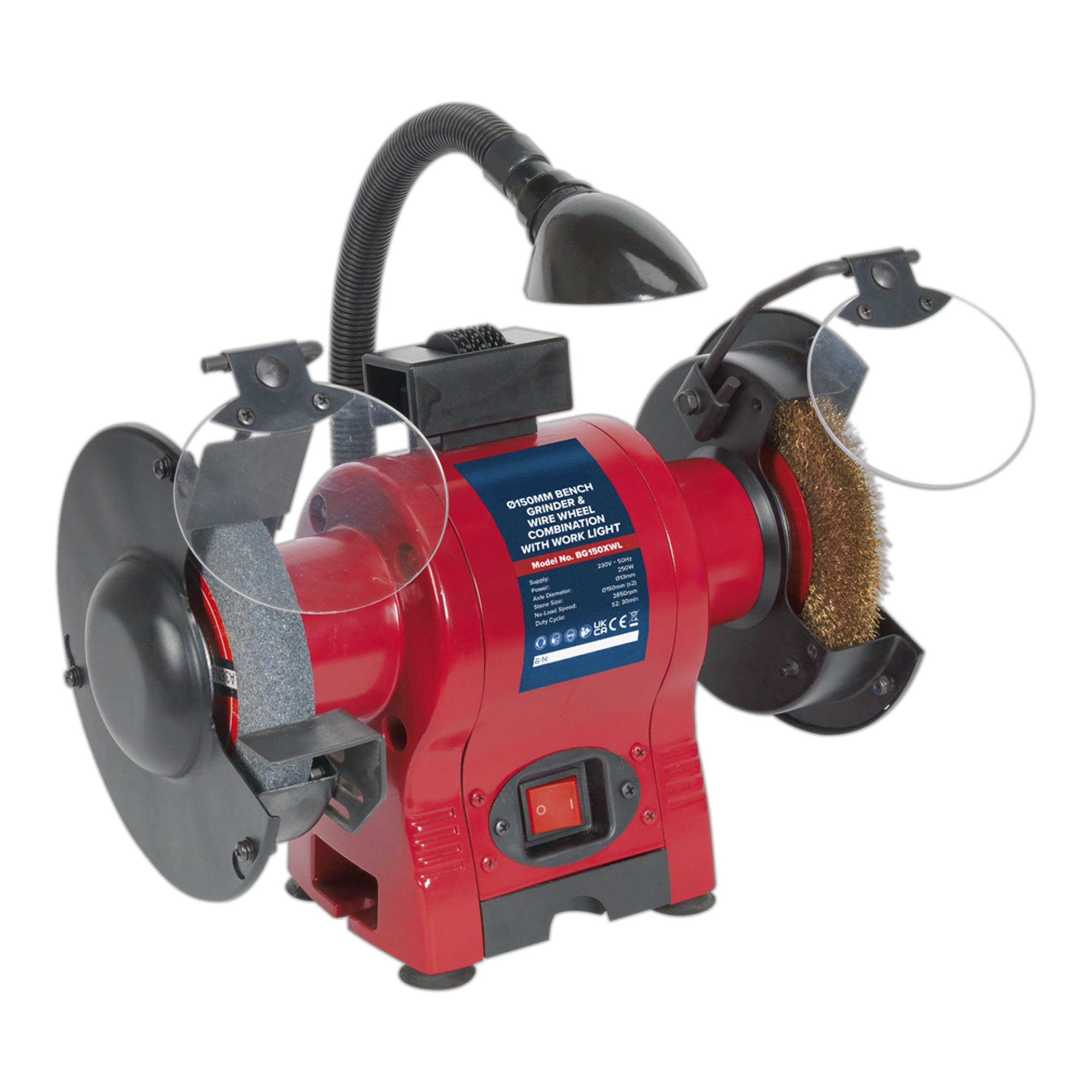 250w 150mm Bench Grinder & Wire Wheel with Worklight